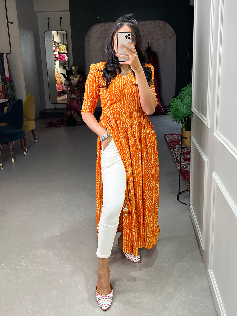 pure cotton orange color kurti by looknbook